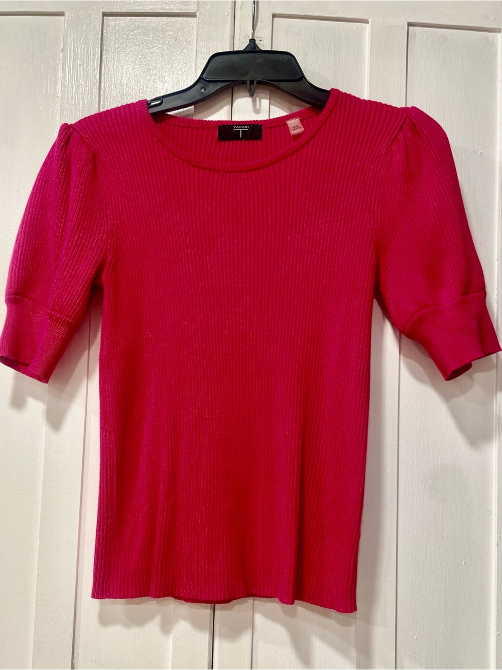 Tahari Hot Pink Ribbed Sweater Top Size M Feminine Chic